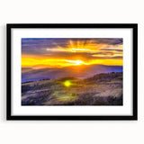 Abstract art print of Yellowstone with vibrant colors and textured design on a large framed canvas.