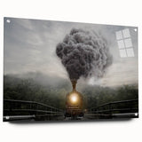 Acrylic print of various vehicles in a side-view format, featuring muted metallic tones, suitable for dining room decor.