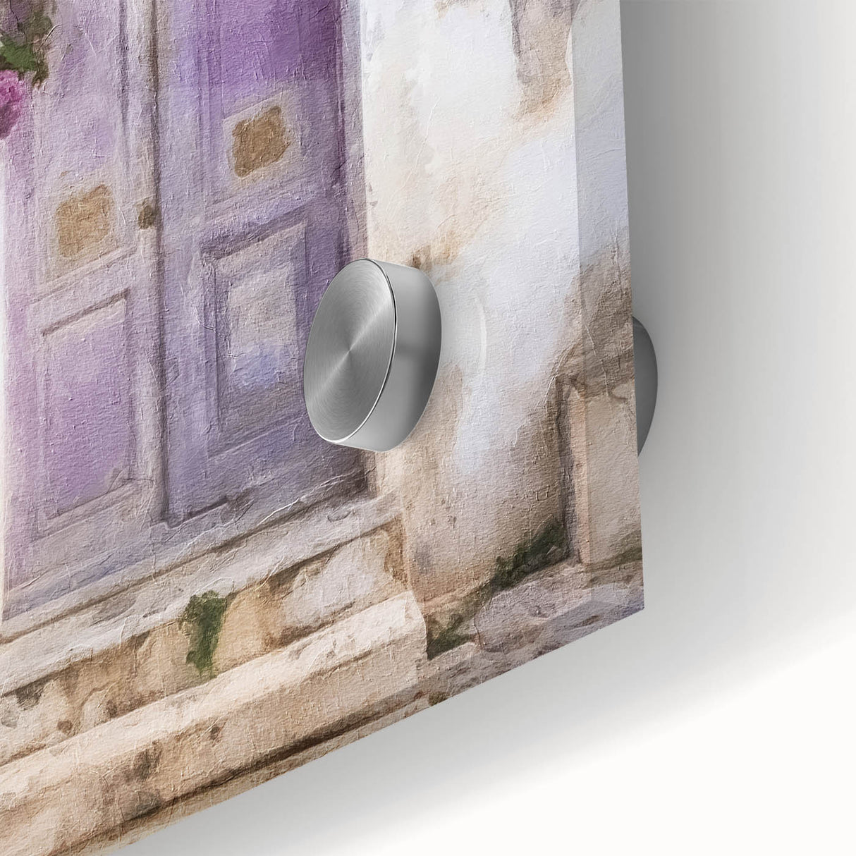 Close-up of a Greek architecture door depicted in large abstract wall art on acrylic glass, ideal for dining room art.