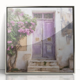 Mid-century modernist art featuring a Greek door design in silver tones on a framed acrylic, ideal for modern art wall decor.