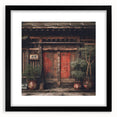 Extra large abstract art print featuring a colorful, textured depiction of a Japanese door, framed in black.