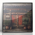 Large abstract wall art depicting a Japanese door in black and white, framed acrylic, ideal for modern art wall decor.