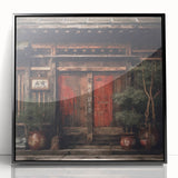 Large abstract wall art depicting a Japanese door in black and white, framed acrylic, ideal for modern art wall decor.