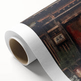 Art Deco poster featuring a Japanese door design in muted earth tones on rolled canvas, ideal for nursery wall art.
