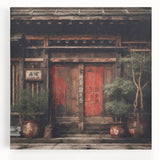 Black and white image of a traditional Japanese door, printed on large stretched canvas, suitable for kitchen wall art.
