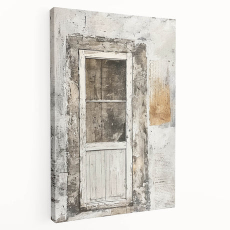 Rustic Italian door depicted in detailed architecture on a large stretched canvas, suitable for kitchen wall art.