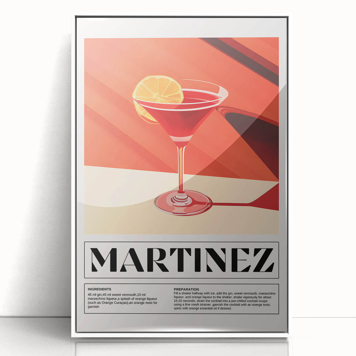 Mid-century modernist art featuring a minimalist food and drinks theme in muted colors, framed acrylic.