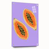 Acrylic print of vibrant, large abstract wall art featuring assorted fruits, ideal for dining room decor.