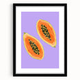 Extra large abstract art print featuring vibrant, colorful fruits on textured canvas, framed in black.
