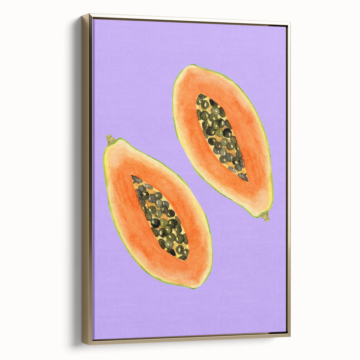 Framed canvas wall art featuring a vintage poster of assorted fruits in muted gold and black tones, ideal for bedroom decor.
