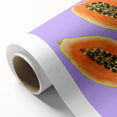 Art deco poster featuring assorted colorful fruits on a rolled canvas, suitable for nursery wall art or dining room decor.