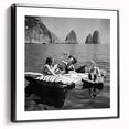 Black and white vintage poster art on framed canvas depicting a bustling city scene, ideal for bedroom wall decor.