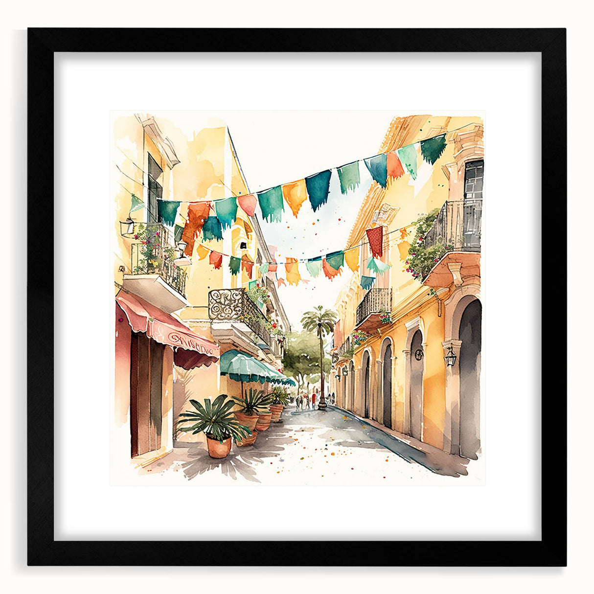 Mexican Fiesta Wall Art - Colorful Street Scene with Papel Picado