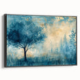Framed black canvas showcasing a modern landscape design, highlighting vibrant colors and intricate details, ideal for contemporary home decor and art enthusiasts.