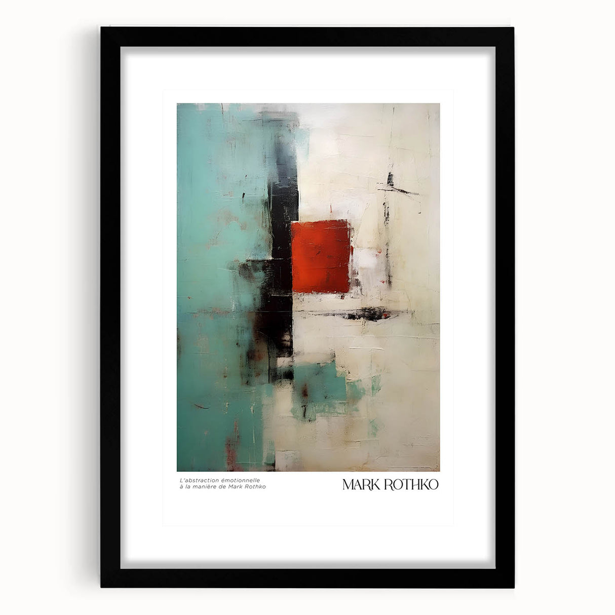 Extra large abstract art print featuring textured, colorful art in vibrant red and blue on a black framed canvas.