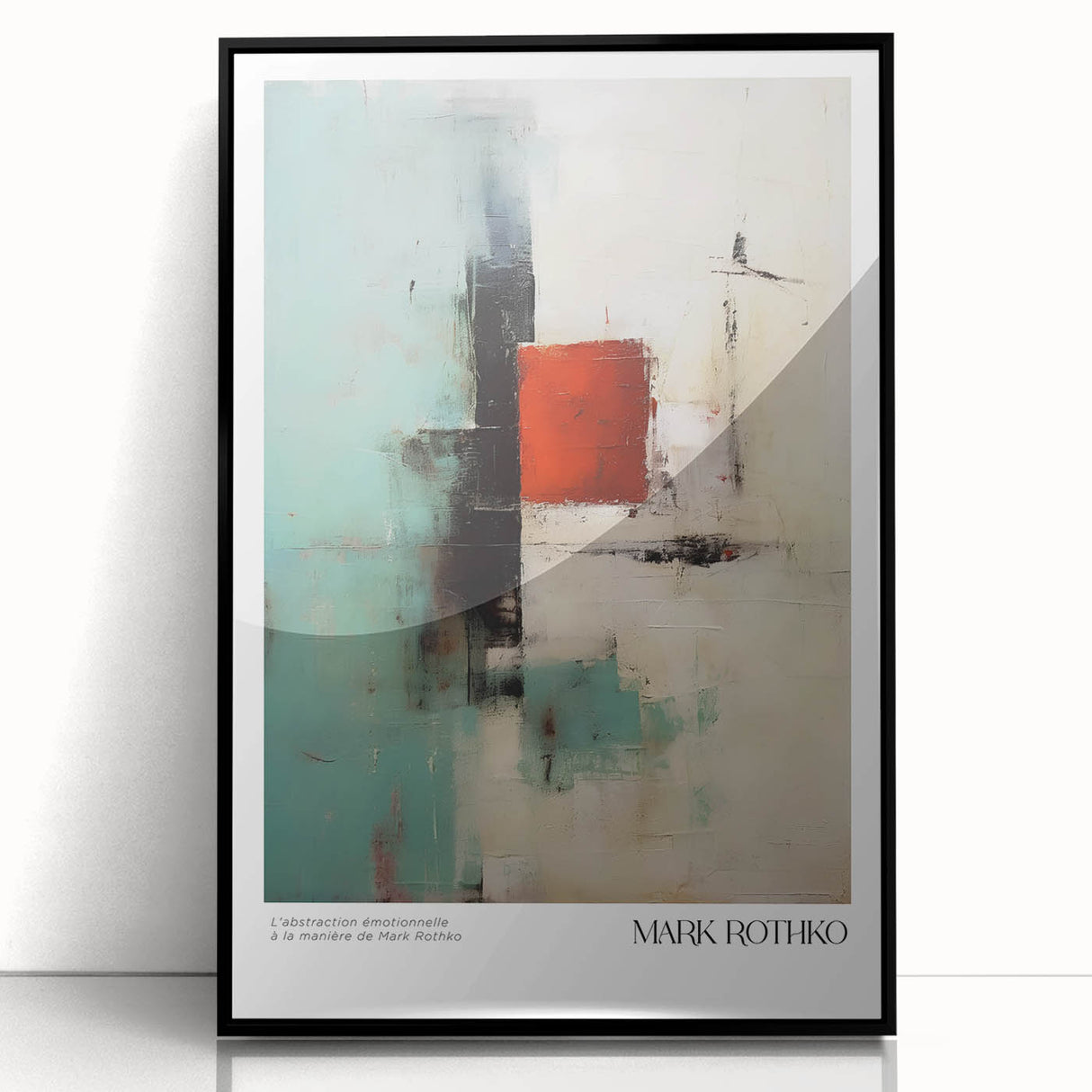 Large abstract wall art featuring Rothko-inspired blocks of color in deep red and black on a framed acrylic.