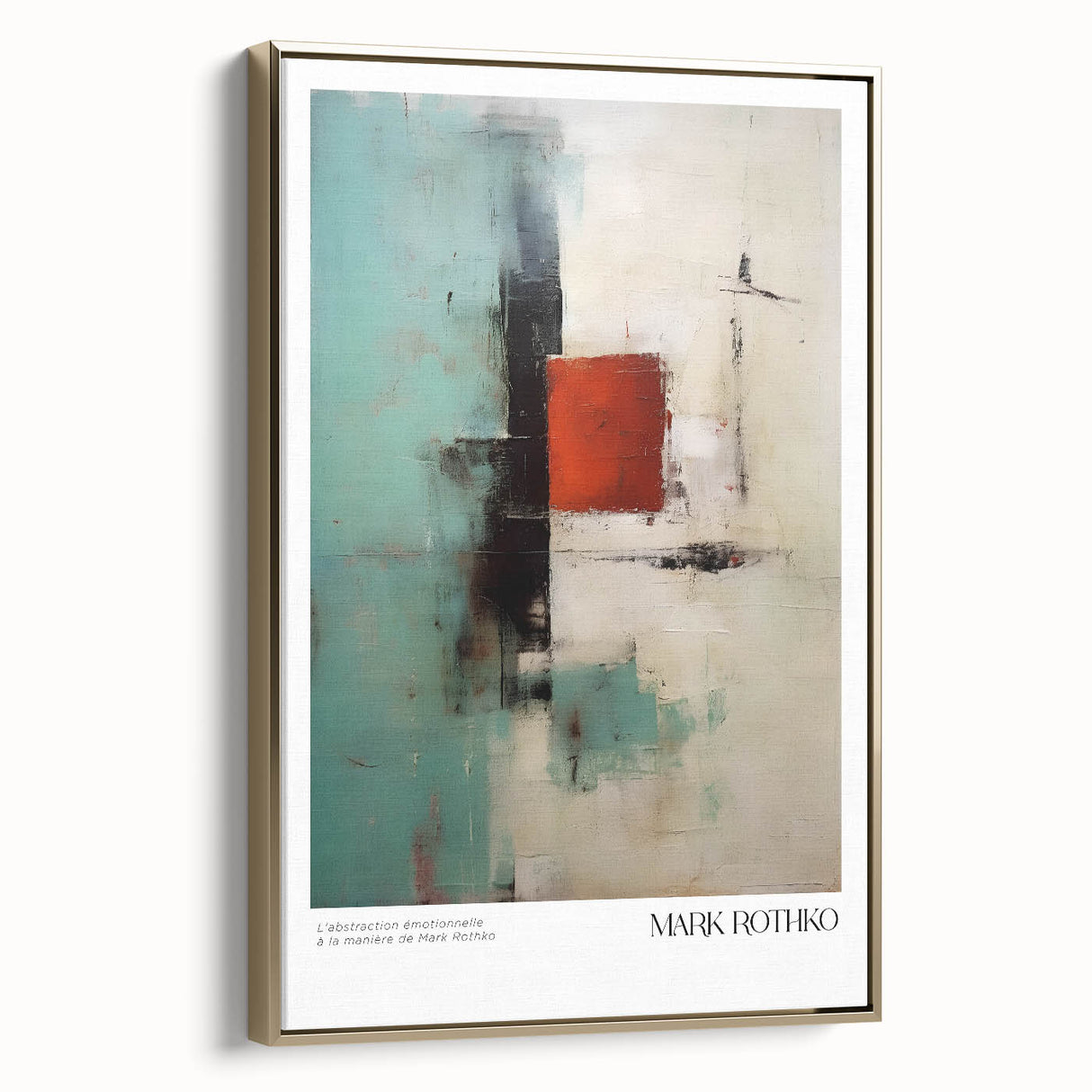 Framed canvas featuring a Mark Rothko-inspired abstract landscape in deep black and gold tones, ideal for bedroom wall decor.