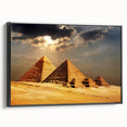 Black and white framed canvas featuring a vintage poster art style landscape of Egypt, ideal for bedroom wall decor.