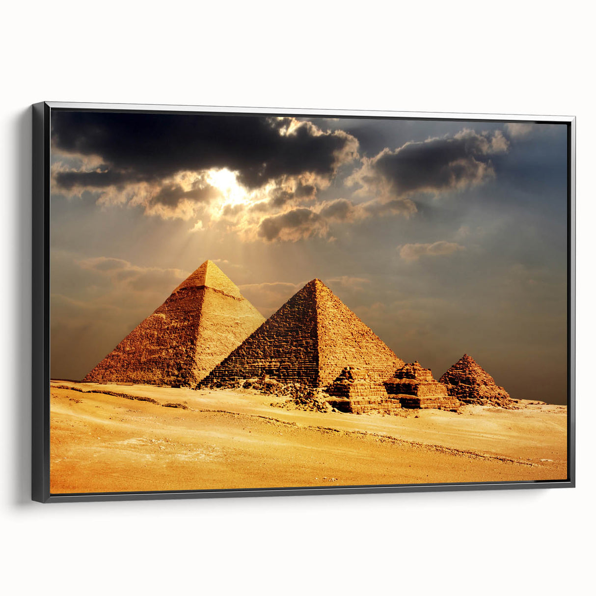 Black and white framed canvas featuring a vintage poster art style landscape of Egypt, ideal for bedroom wall decor.