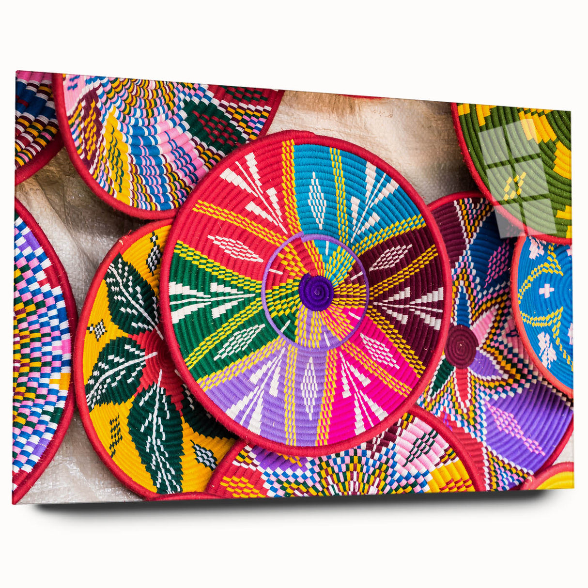 Large abstract depiction of Ethiopian scenery in muted earth tones on acrylic glass, suited for bedroom or dining room art.