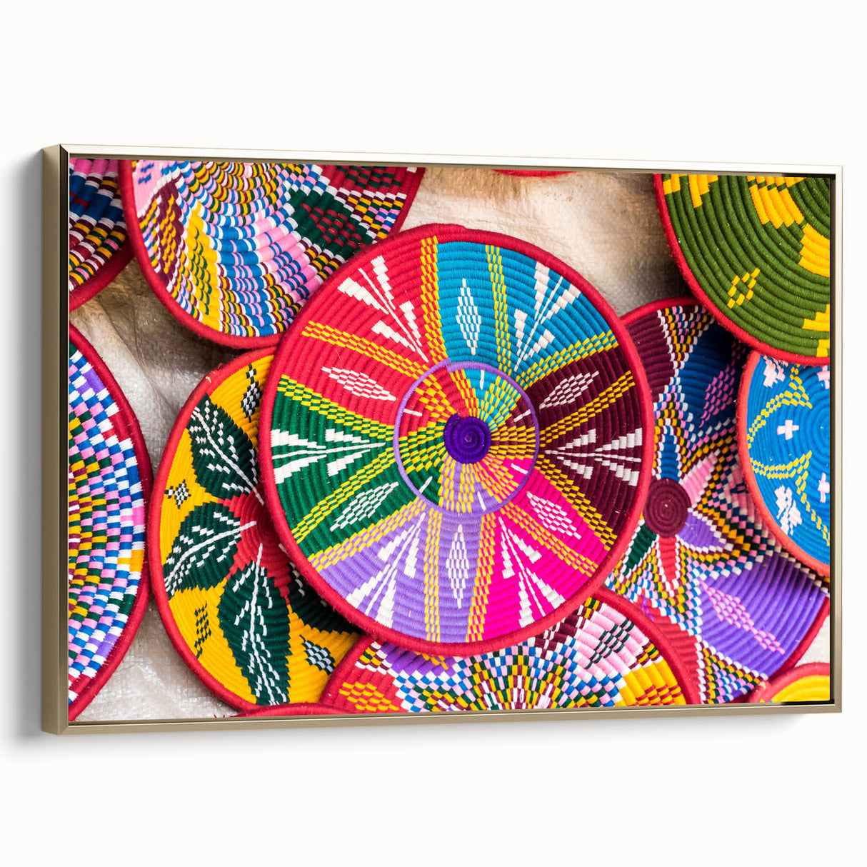 Framed canvas landscape art painting of an Ethiopian scenery in vibrant earth tones, ideal for living room decor.