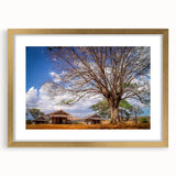 Textured art print of an abstract Madagascar scenery in gold frame, ideal for bedroom art.
