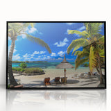 Large abstract wall art depicting a Mauritian landscape in vibrant colors on a framed acrylic.