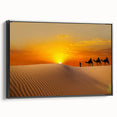 Black and white framed canvas featuring a vintage-style Moroccan landscape, ideal for bedroom wall decor.