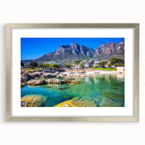 Textured abstract art print of a South African landscape in muted earth tones, framed in silver, ideal for bedroom art.