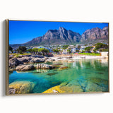 Framed canvas featuring a vintage-style South African landscape in muted gold and black tones, ideal for bedroom wall decor.