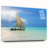 Acrylic print of a Tanzanian landscape in earthy tones, ideal for dining room or bedroom decor.