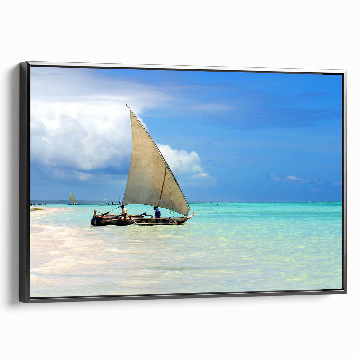 Black and white framed canvas depicting a vintage-style Tanzanian landscape, ideal for bedroom wall decor.