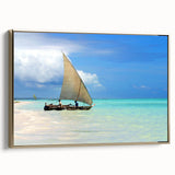 Framed canvas depicting a vintage-style Tanzanian landscape in black and gold tones, ideal for bedroom wall art.