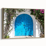 Framed canvas of a Tunisian landscape in muted gold and black tones, ideal for bedroom wall art.