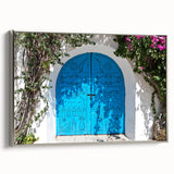 Landscape art painting of a Tunisian scenery in vibrant colors on a framed canvas, ideal for living room decor.