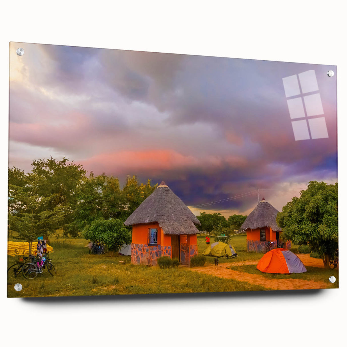 Large abstract wall art depicting Zambia's scenery on acrylic glass, ideal for bedroom or dining room decor.