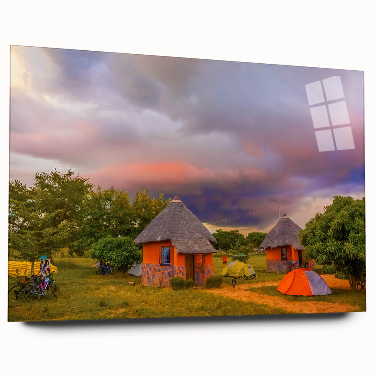 Acrylic print of a large abstract depiction of the Zambia scenery in earthy tones, suitable for bedroom or dining room art.