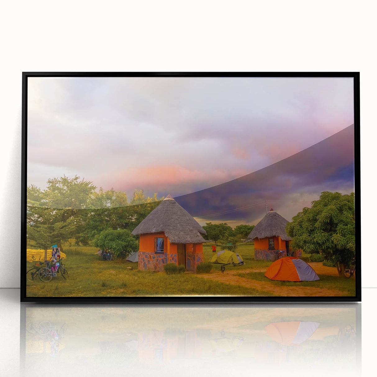 Large abstract wall art featuring a minimalist Zambia scenery in black and white tones on a framed acrylic.