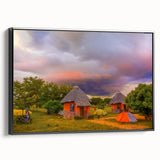 Black and white framed canvas of a Zambian landscape, ideal for bedroom wall decor.