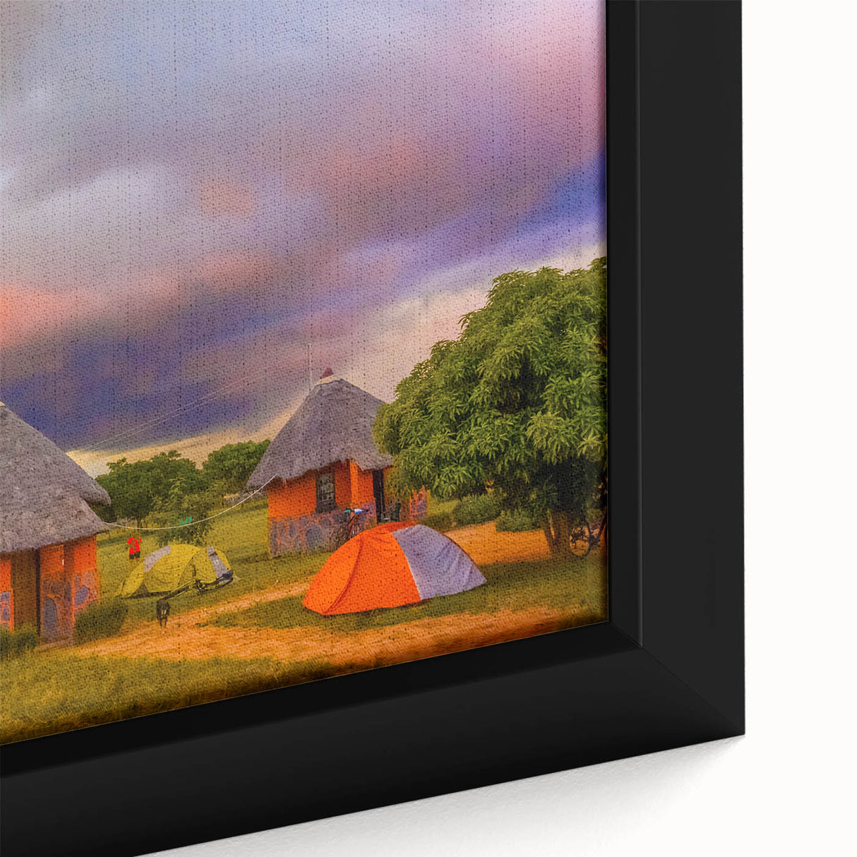 Extra large framed canvas featuring a textured depiction of a vibrant African landscape in Zambia.