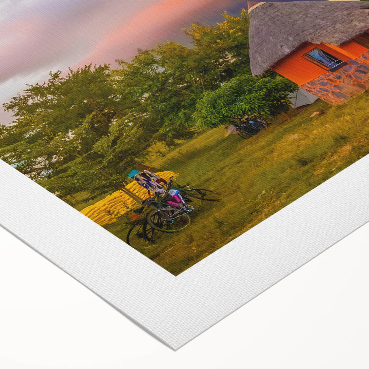 Art deco poster featuring a stylized African savannah scene in muted earth tones on rolled canvas.