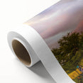 Art deco poster of a serene African landscape in muted earth tones on rolled canvas, suitable as nursery wall art.
