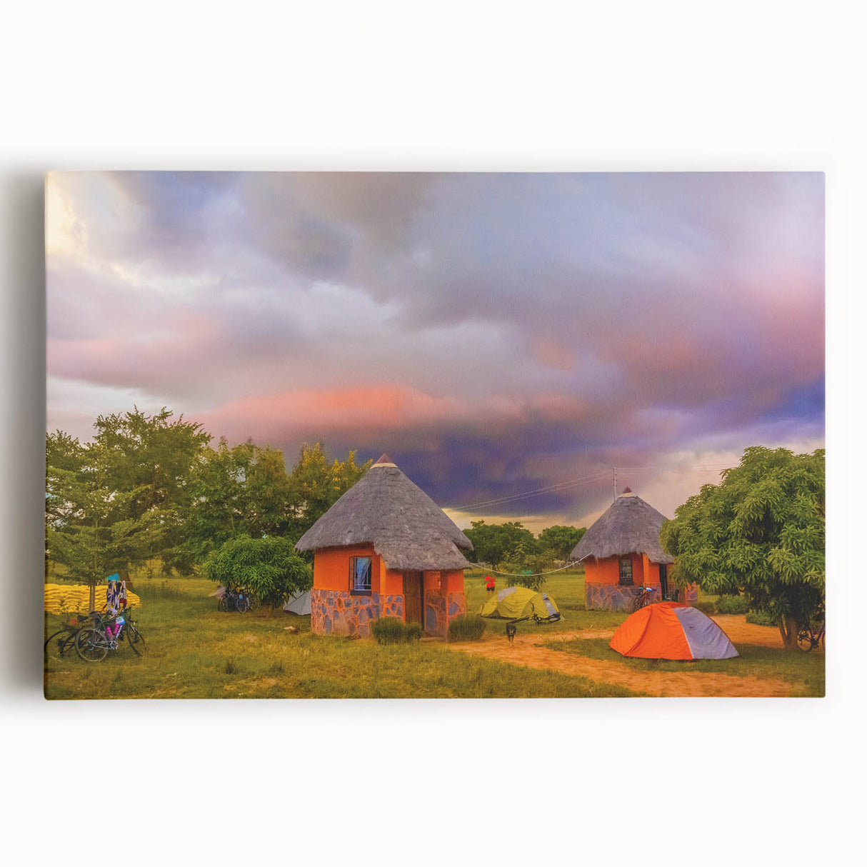 Large black and white stretched canvas featuring a serene Zambian landscape, ideal for kitchen wall art.