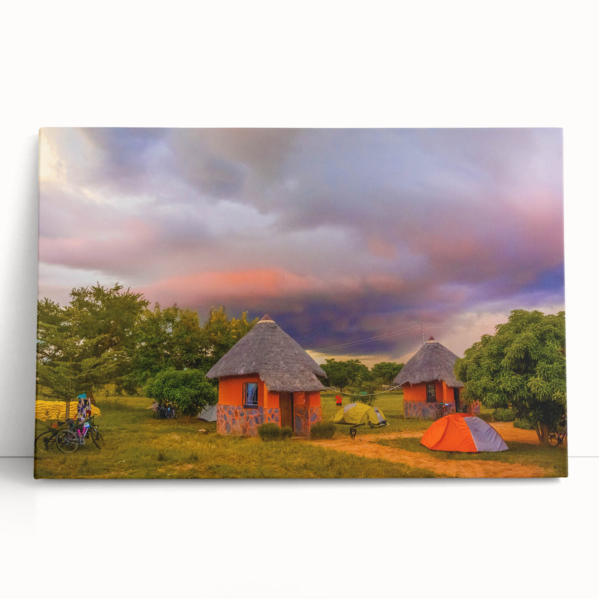 Black and white photograph of an African savannah on stretched canvas, ideal for kitchen wall art or bedroom ambiance.