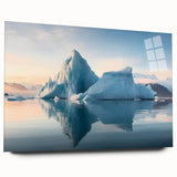 Large abstract wall art depicting an Antarctic scenery in muted blue and white tones on acrylic glass.