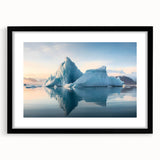 Abstract art print of a colorful Antarctic landscape in pastel shades, textured on a large framed canvas.