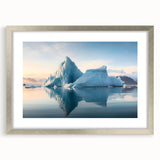Textured art print of an abstract Antarctic landscape in cool blue and white tones, framed in silver.
