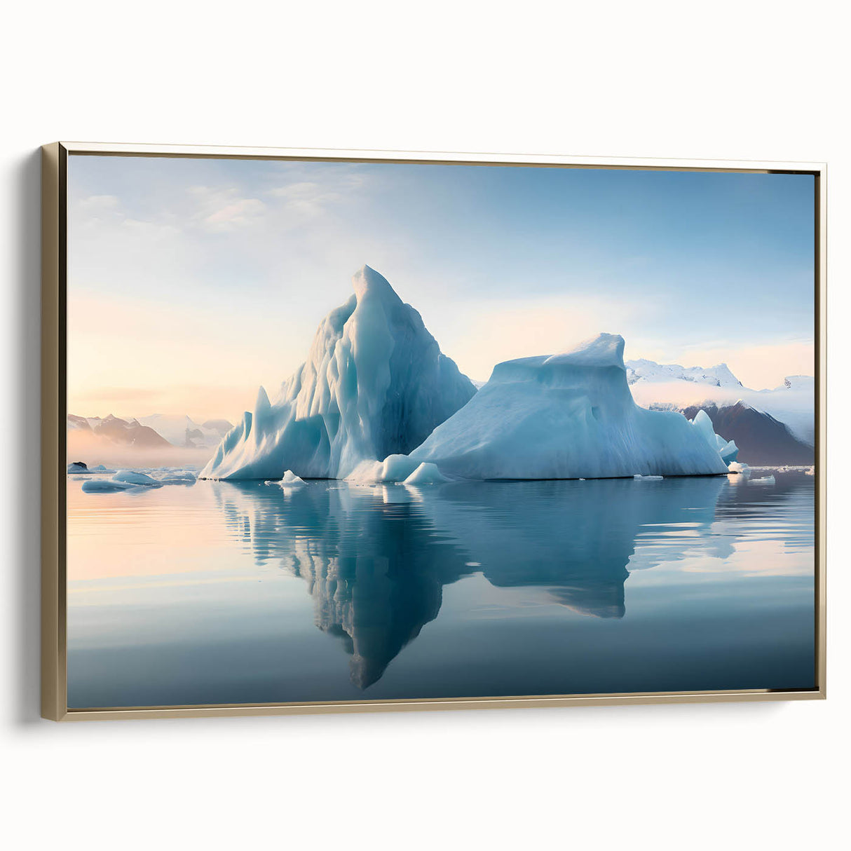 Framed canvas depicting a vintage-style Antarctic landscape in muted gray and black tones, ideal for bedroom wall decor.