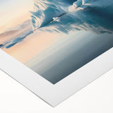 Art deco poster depicting a serene Antarctic landscape in cool blue tones on rolled canvas.