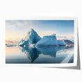 Antarctic landscape on rolled canvas with muted blue and white tones, ideal for dining room wall art.